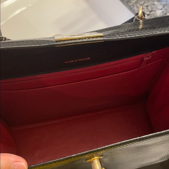 ❌SOLD❌Vintage CELINE lizard Kelly hand bag black gold - Picture 11 of 14
